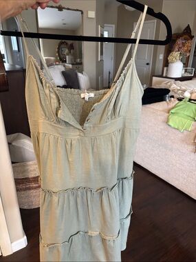 Love Tree Sage Green Tiered Mini Dress